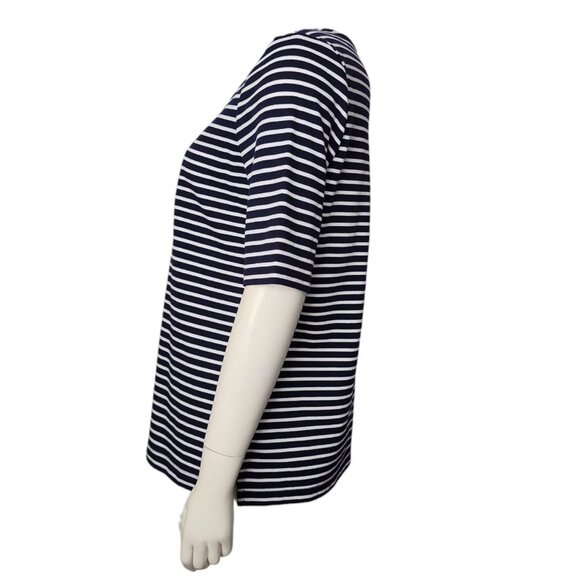 Croft & Barrow Top Womens Size M Medium Blue White Striped Embroidered Neckline - Picture 3 of 7